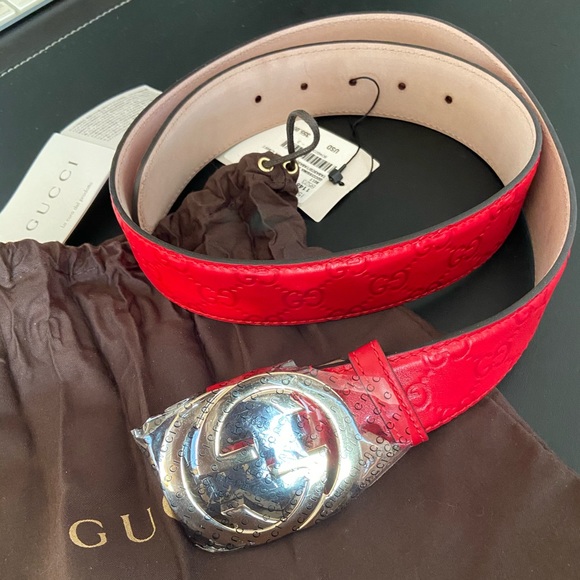 Gucci Accessories - Red Gucci belt interlocking GG buckle new